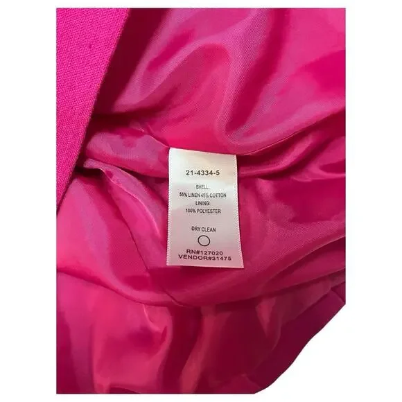 Chadwicks Blazer Womens 14 Pink Linen Jacket Peter Pan Collar Career Wear - Picture 12 of 13